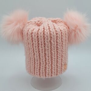 Justice Blush Pink Hat Rose Gold Logo Pom Pom NWOT #989